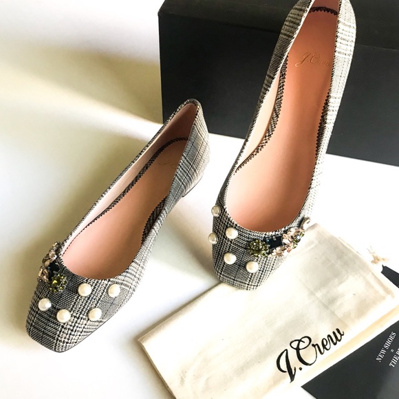 J. Crew Shoes - J. Crew Ballet Flats Jeweled Glenplaid 9